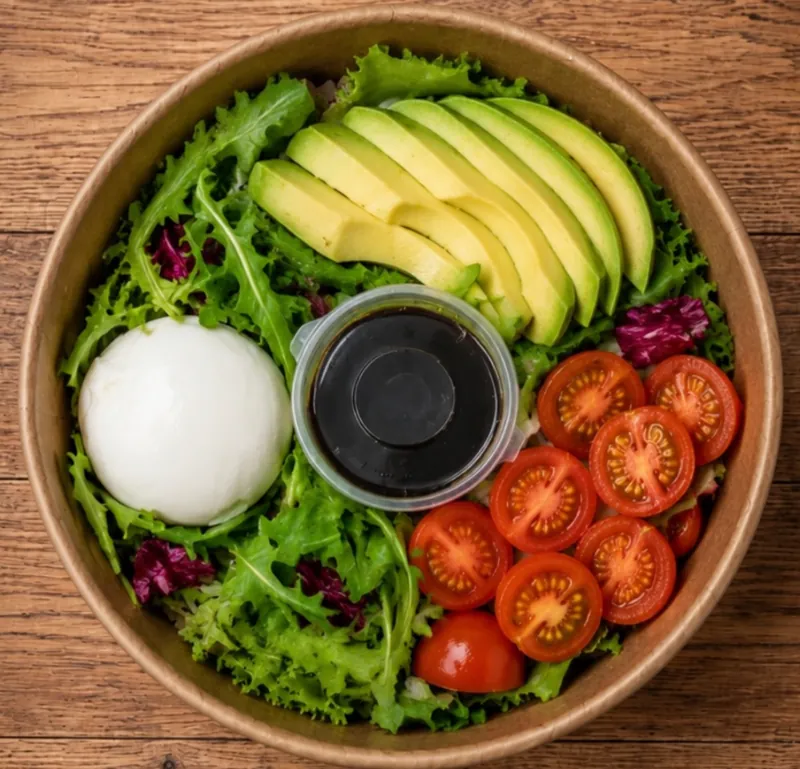 Bowl Caprese con aguacate, tomates cherry y burrata